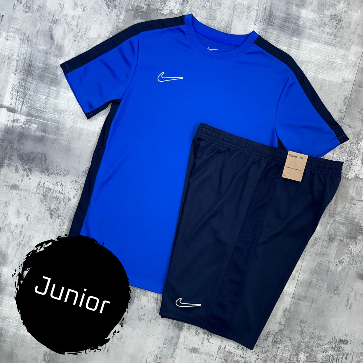 Nike Junior Academy set Royal Blue t shirt shorts The Tech Club