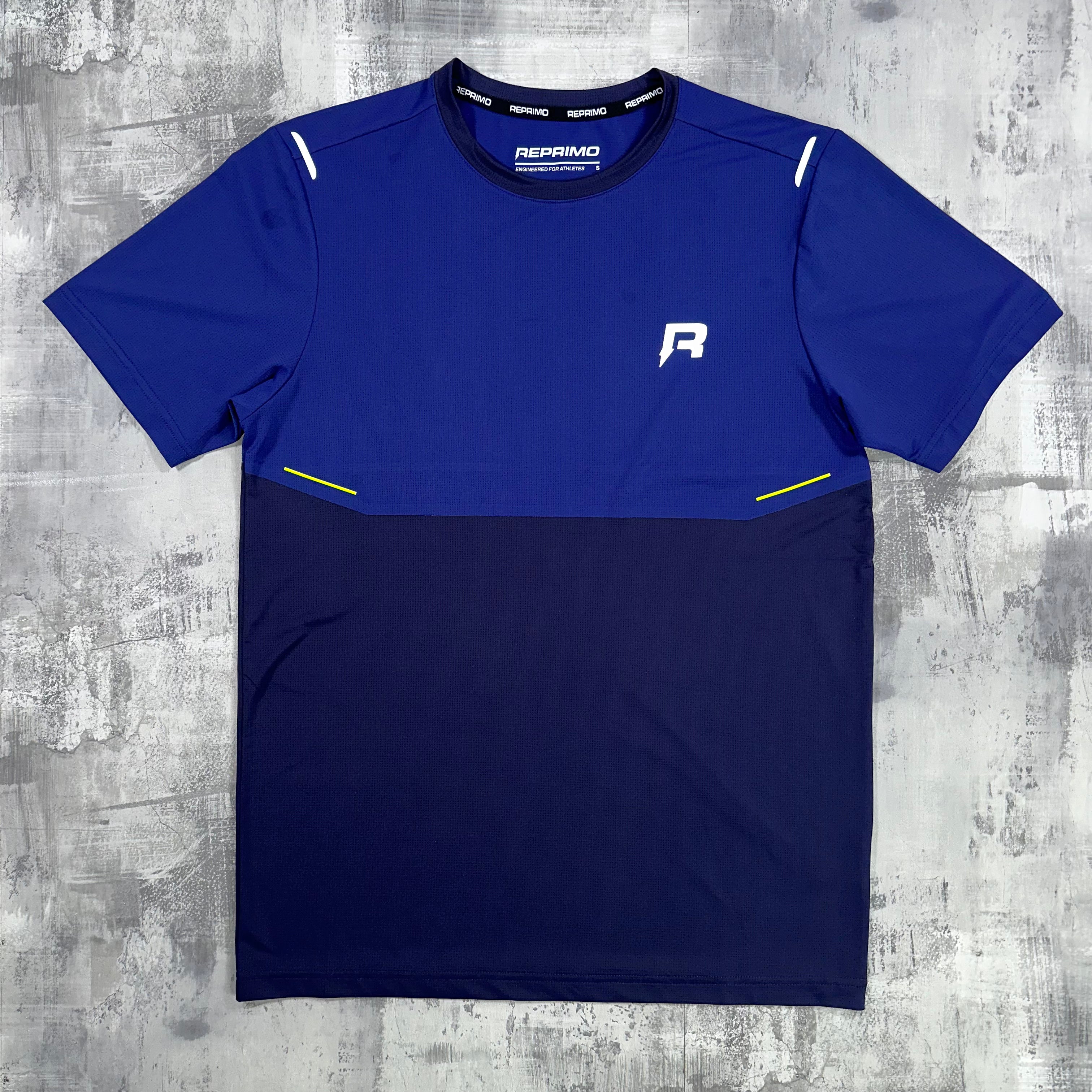 Reprimo Summit Panelled T-Shirt Dark Navy / Navy / Electric Lime