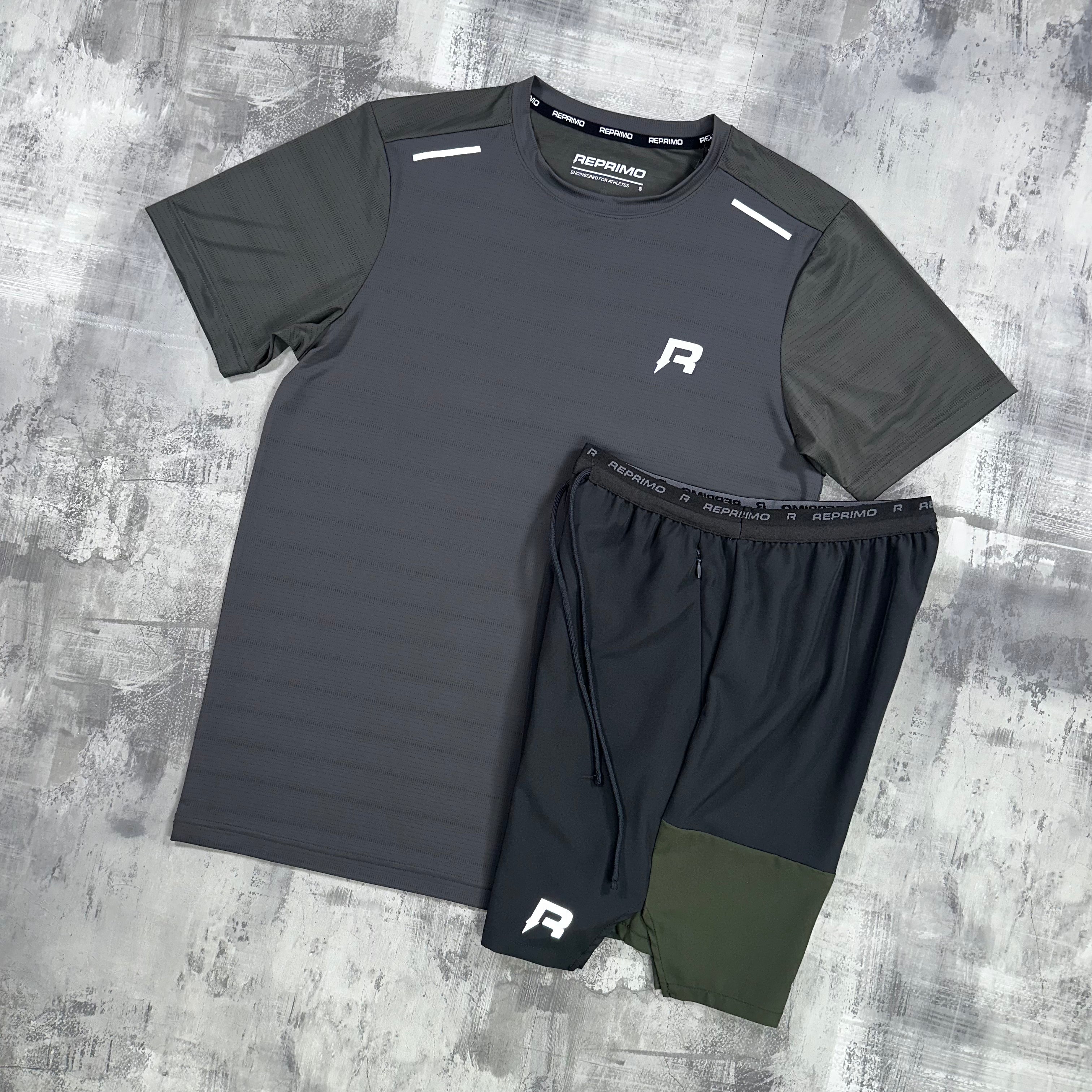 Reprimo Flight Set Olive / Dark Grey - t-shirt & shorts