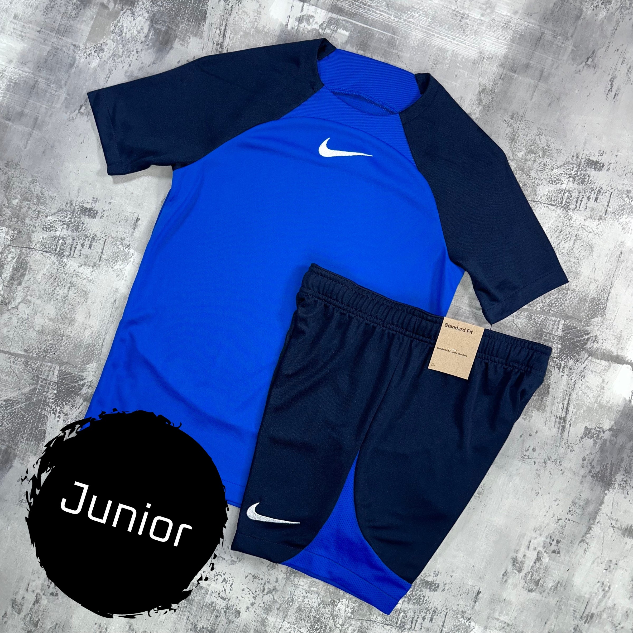 Nike Junior Dri-Fit Academy T-Shirt in Blue, featuring crew neck design and Nike Swoosh logo